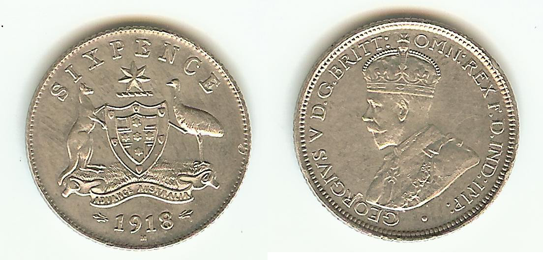 Australie 6 Pence 1918 SUP+